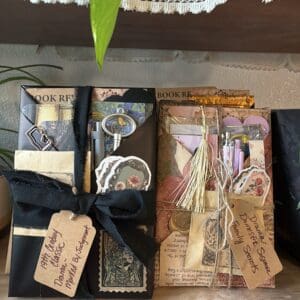 Artistic stationery bundles with decorative elements.